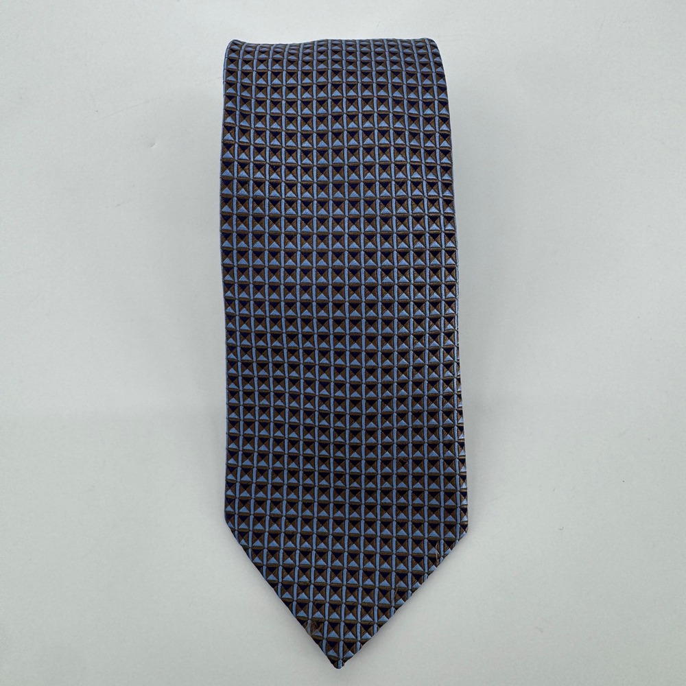 Charvet Place Vendome Blue Gold Geometric Silk Men Tie Made in France
